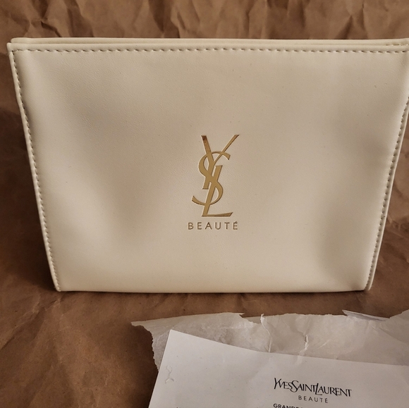 Yves Saint Laurent Cream Pouch with Gold Logo - Picture 1 of 6